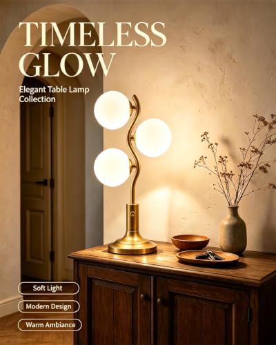 Lightdot Gold Globe Table Lamp Dimmable Modern Ball Lamp 3 Bulbs Included - color: 01-Gold-Globe-3-S
