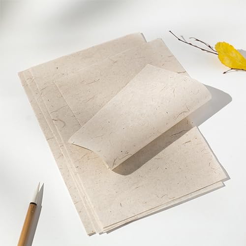 Benvo 50 Sheets A4 Natural Mulberry Paper Visible Leaves Fiber Rice Paper Printable Decoupage Tissue Paper Sheets for Writing, Painting, Card Making, DIY Crafts(8.3x11.7in, Semi Transparent Jute) - color: natural jute