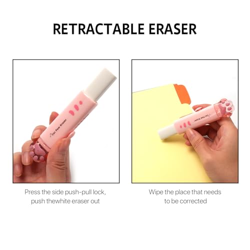 9 Pcs Cute Cat Paw Stationery Set Pencil Sharpener Retractable Eraser Correction Tape Sticky Notes Ruler Mini Scissors Utility Cutter School Office Supplies (Pink1)