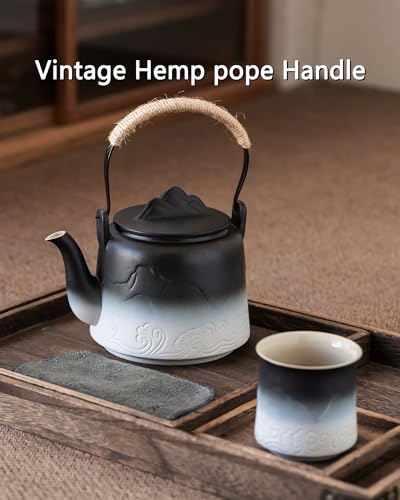 ZENS Ceramic Teapot with Infuser, 33.8oz Japanese Teapot for Loose Leaf Tea - color: Black/White, size: 33.8oz Teapot