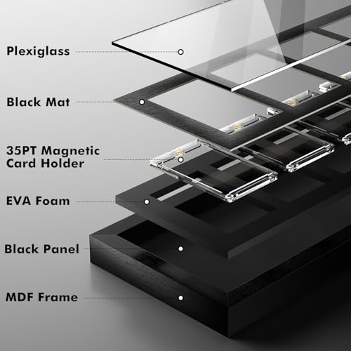 Trading Card Display Frame with Magnetic Card Holder UV Protection - size: 3 Card-Black