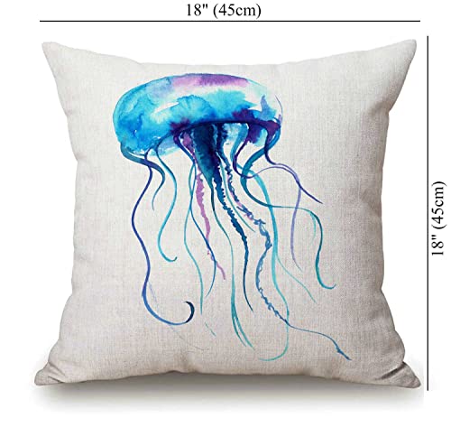 Solekla Decorative Pillow Cover 18 x 18, Jellyfish Watercolor Decor Flower Throw Pillow Covers Linen Cushion Case for Living Room Couch Sofa Patio Outdoor Home Decor - color: Sl211
