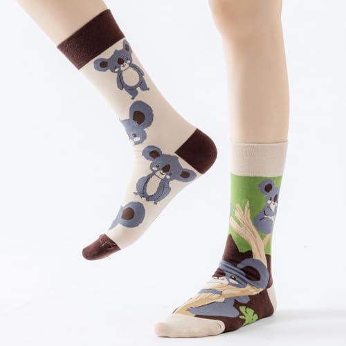 2 Pairs Cartoon Animal Crew Socks Fun Cotton Mid Calf Socks for Women - color: Koala