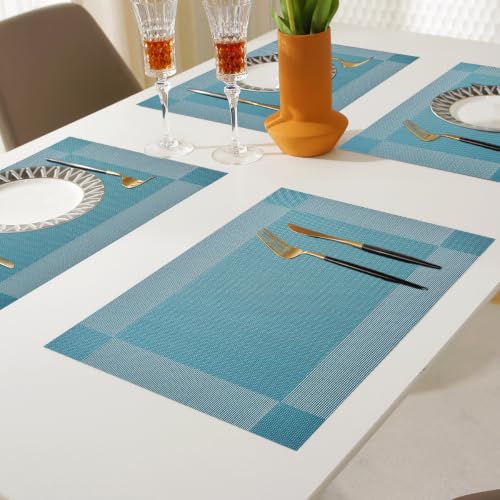 Vinyl Placemats Heat-Resistant Table Mats Washable Easy Clean Plastic Placemat for Kitchen Dining Table Set of 4 Indoor Outdoor (Baby Blue) - color: 01: Baby Blue, size: 4 Placemats