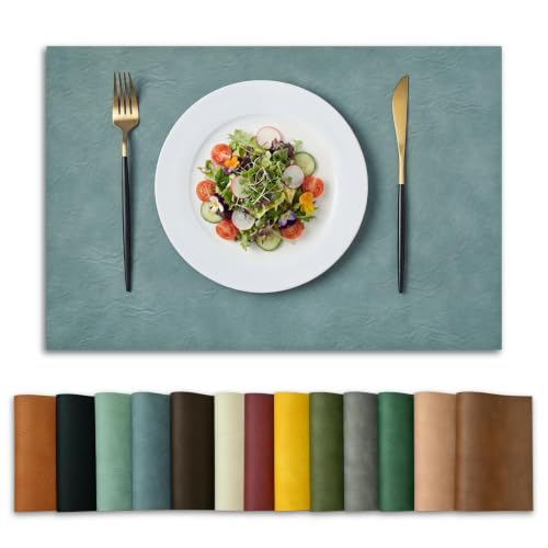 Artoid Mode Blue Faux Leather Placemats Set of 6, 12x18 Inch Waterproof Wipeable Heat Resistant Vinyl Place Mats, Reversible Table Mats for Winter Kitchen Dining Decor - color: Blue, size: 12" x 18", Rectangular Set of 6