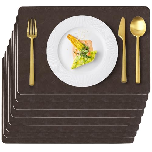 Coffee Plastic Placemats Set of 8, Faux Leather Waterproof Table Mats - color: Coffee
