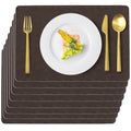 Coffee Plastic Placemats Set of 8, Faux Leather Waterproof Table Mats - color: Coffee