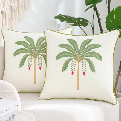 Embroidered Throw Pillow Covers 18x18 Pack of 2 Sage Green Palm Tree - color: Sage Green Palm Tree