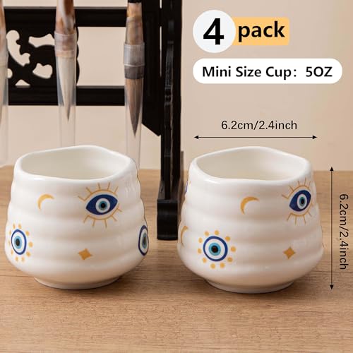 Ceramic Tea Cup Set, 5OZ Espresso Cups, Evil Eye, Set of 4 - color: Evil Eye
