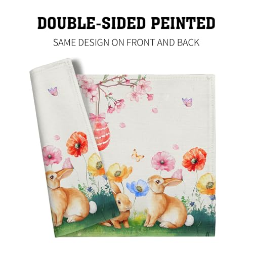 Giwawa Easter Placemats Set of 4 Spring Bunny Rabbits Flowers Place Mat 12x18 Inch Colorful Eggs Tree Floral Table Mats Washable Satin Resistance for Party Kitchen Dining Holiday Decor - color: Easter