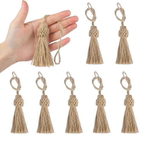 8PCS Tassel Key Colorful Tassel for Cord Loop,Handmade Tassels - color: Jute