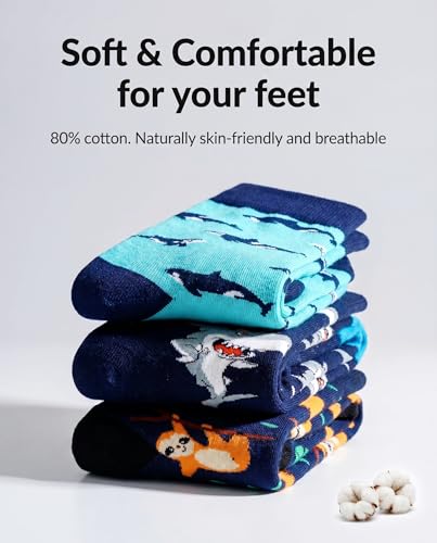 WeciBor Men's Combed Cotton Novelty Crew Socks Size 7-15 - color: Blue/Black/Green/Multicolor Animal-12m, size: 7-12