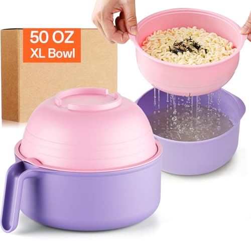 MEACOLIA Jumbo 50 oz Microwave Ramen Cooker Bowl - color: Pink, size: 50 oz Ramen Bowl (Bowl Only)