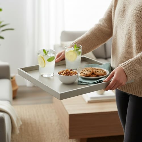 20x20 Inch Rectangular Ottoman Tray | Textured PU Leather, Waterproof & Heat-Resistant Storage for Coffee/Dining Tables, Sofa, Bed, Entertainment & Party (Tranquil Beige, 20 * 20in) - color: Tranquil Beige, size: 20" x 20" x 1.5"