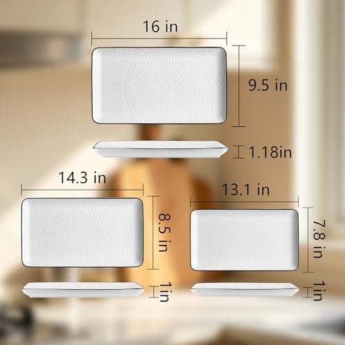 Serving Platters, 16/14.3/13.1Inches Large Serving Dishes for Entertaining, Rectangular Serving Tray, Ceramic Serving Dish, White Platters for Serving Food, Appetizers, Entertaining, Party, Set of 3