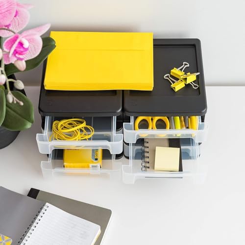 IRIS USA 4-Pack, 3-Drawer Small Plastic Stacking Desktop Organizer, Black - color: Black, style: Small - 4 Pack