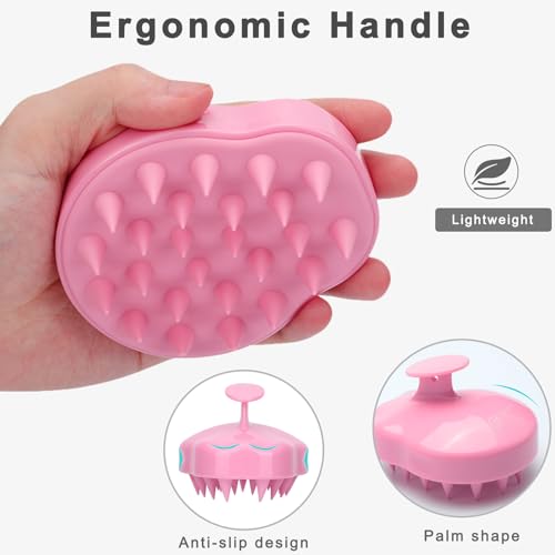 FREATECH Massager Shampoo Brush with Soft Silicone Bristles for Scalp Care, Shower Hair Scalp Scrubber Exfoliator for Dandruff Removal and Hair Growth, Wet & Dry for Men, Women and Kids, Pink - color: Pink