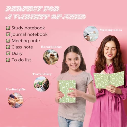 QUICQOD Cute Green Bow Spiral Notebook Journal for Women 5.5x8.3 Inch - color: Green2