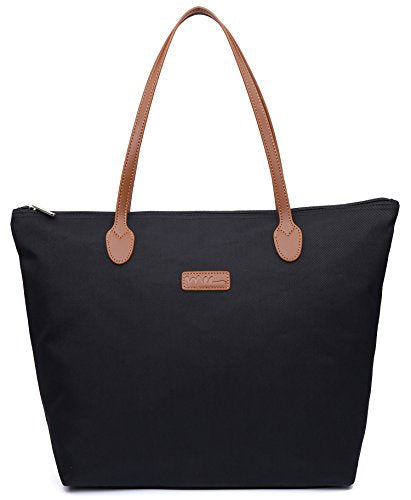 Water Resistant Light Weight Nylon Tote Bag Handbag - color: Black, size: Large