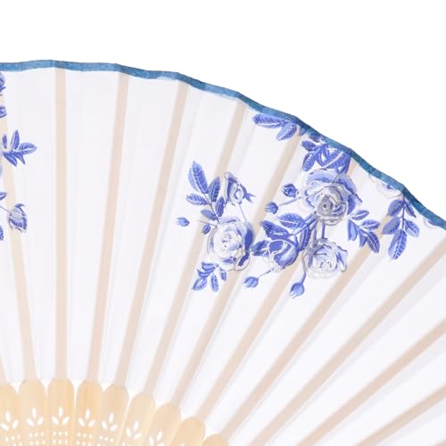QIRMIZI 10 Pieces Handheld Fans, Silk Folding Fans, Floral Folding Fans for Birthday,Dancing, Cosplay, Weddings, Parties, and Events,Blue and White Porcelain - color: 06 Blue and White Porcelain