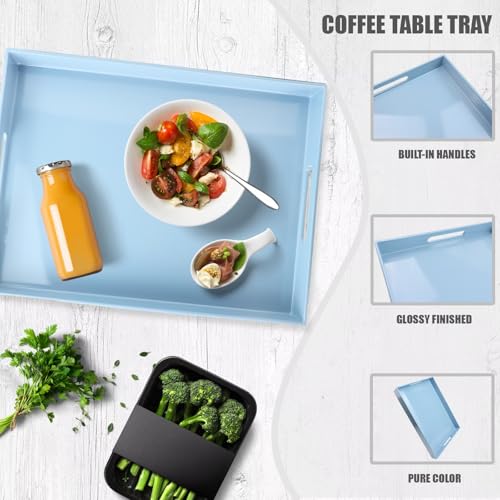 Spsyrine Blue Plastic Serving Tray with Handles for Coffee Table - color: Multi B