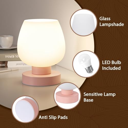 Seealle Small Touch Table Lamp for Nightstand, 3 Way Dimmable Bedside Lamp - color: Pink