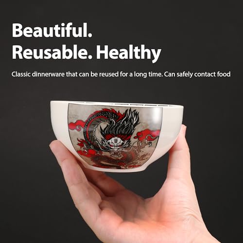 Hagary Dragon Rice Bowl Ceramic Bowl Japanese Korean Soup Bowl Pasta Salad Dessert Small Serving Bowl Housewarming Wedding Gifts Designed in Korea (No chopsticks) (Black, 10 oz – 1pc) - size: 10 oz – 1pc