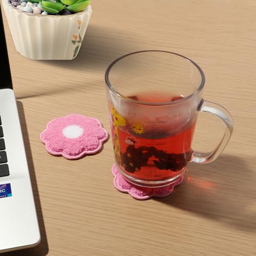 Car Cup Holder Coaster, 2-Pack Drink Coasters for Car Absorbent Accessories, Car Things Automotive Organization, Desk Use, Men and Women’s Must-Haves, Pink Lace Cup Felt Inserts Gift for Her - color: Pink/White