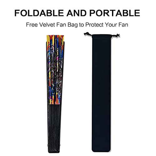 13" Large Rave Fan Bamboo, Folding Clack Hand Fans Foldable for Men Women, Poping Fan for EDM Festival Line Dance Decoration, (Peacock, Large 13") - color: Peacock, size: Large 13"