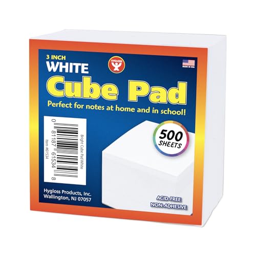 Hygloss Note Paper Cube - 3" Square Non-Sticky Memo Pad - 500 Sheets in White Color - Note Cubes - Perfect for Office & School Supplies - color: White, size: 3" x 3", 500 Sheets