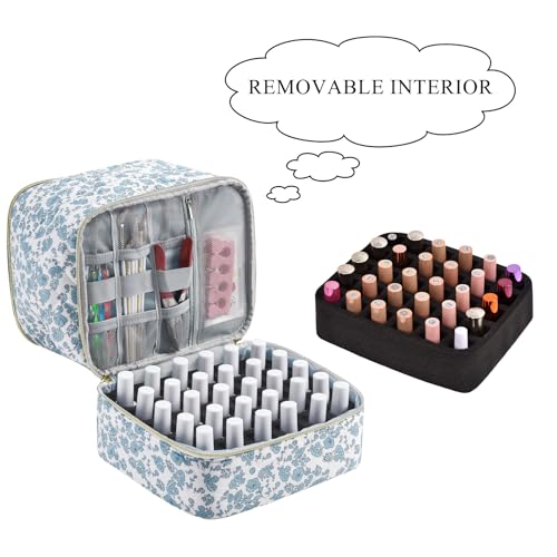 Upgraded Nail Polish Organizer Case - Holds 30 Bottles and 1 Nail Light, Double-layer Nail bag Organzier Case Nail Polish Storage Bag with Handles (Blue-Flower) - color: Blue-Flower