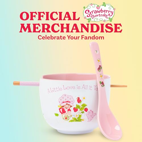 Silver Buffalo Strawberry Shortcake, Ramen Bowl with Chopsticks, 20oz - color: Strawberry Shortcake A Little Love Spoon, size: 20 Ounces (With Spoon)