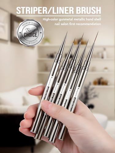Nail Liner Brush, Fine Line Nail art Brushes 5/9/15/20/25mm Thin Line Nail Brushes Detail Drawing, Liner Brush for Nails Gel with PP Storage Box - color: Camouflage