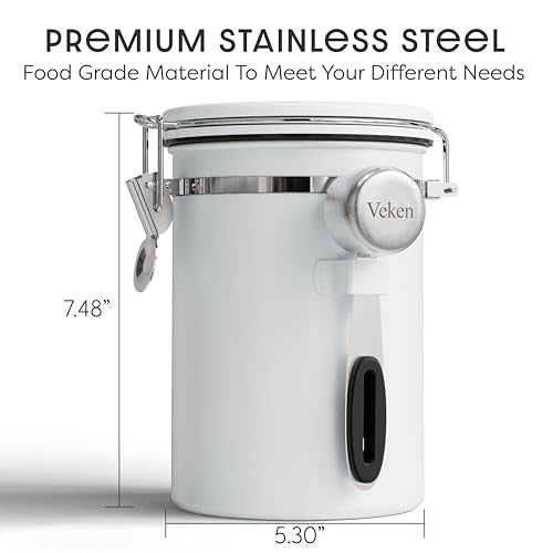 Veken Coffee Canister with Window, Airtight Stainless Steel Container, 22OZ - color: Jet White, size: 22 oz