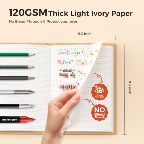 A5 Dot Grid Kraft Notebook Journals, Hardcover Subject Sketchbook Composition Notebooks with Dotted Grid Paper, 2 Pack, 120GSM, 102 Sheets, 5.5x8.3 inch, Travel Journal Set - style: DotGrid