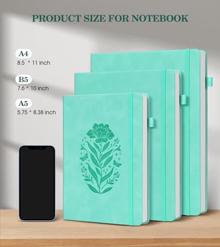 Lined Journal Notebook for Women, A5 Green Hardcover Leather Journals for Writing, 200 Pages Travel Daily Journal,Thick College Ruled Notebook for Work School, Note Taking, Business 5.75'' X 8.38'' - color: Green