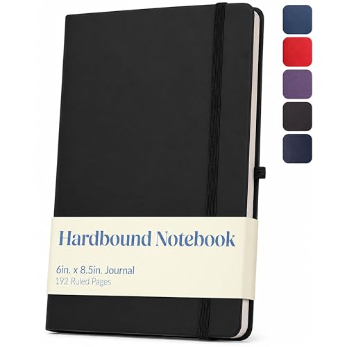 Eccolo Cool Jazz Hardbound Writing Journal, 192-Page Lined Paper, Lay-Flat - color: Black, size: Medium - (6-x-8.5 Inches)
