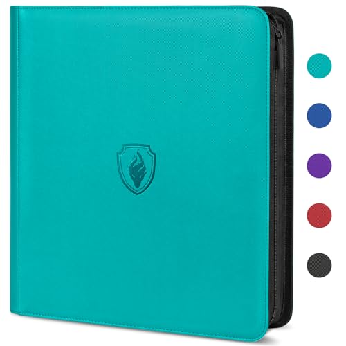 Premium Zip Card Binder 12 Pocket, Fabmaker 912 Pocket Trading Card Binder - color: Turquoise, size: 12 Pocket - 15" x 13.6"