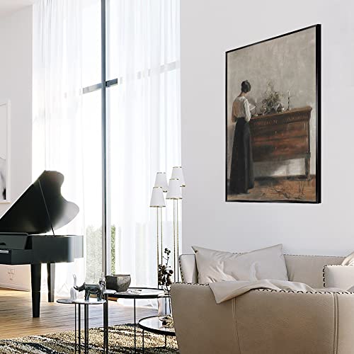 uoyien Vintage Danish Canvas Wall Art Famous Artwork Woman Reading Portrait Oil Painting Dark Academia Aesthetic Print 19th Century Antique Poster Retro Gallery Home Decor 12x16in Black Framed - color: Grey, size: 12x16in Black Metal Framed