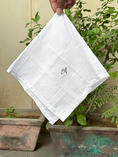 Monogrammed Handkerchiefs for Men 3-Pack Cotton, White Hankies - color: A