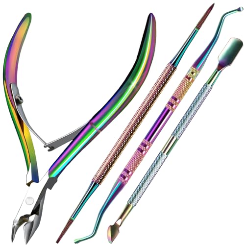 FANDAMEI Cuticle Trimmer, Cuticle Kit, Cuticle Pusher, Cuticle Nippers - color: Colorful