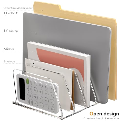 SANRUI Clear Acrylic Mail Sorter Desk Bill Organizer Holder, 5 Compartments - size: 5 Compartments Tilted Enlarge
