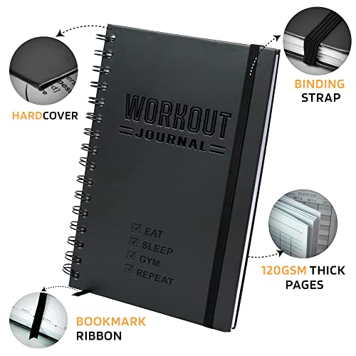 Hardcover Fitness Journal Workout Planner for Men & Women - A5 Sturdy Workout Log Book to Track Gym & Home Workouts - Blush Pink - color: Blush Pink, style: Fitness