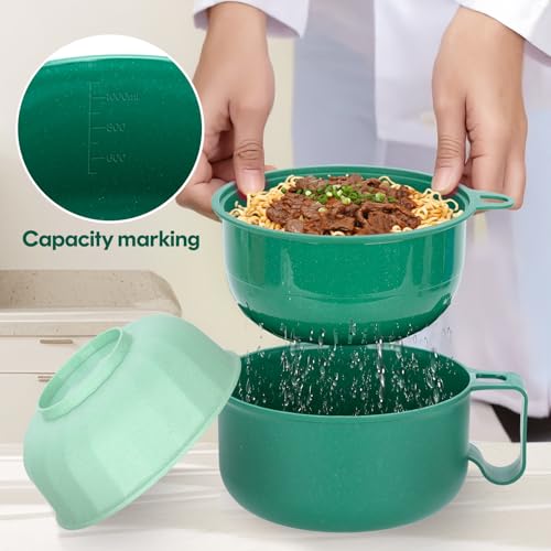 Large Ramen Bowl,40oz Ramen Noodle Bowls Microwavable, Ramen Cooker with strainer, Microwave Pasta Cooker, Gift for College Boys Girls Male Female Dorm Room Essentials Instant Lunch - color: Green