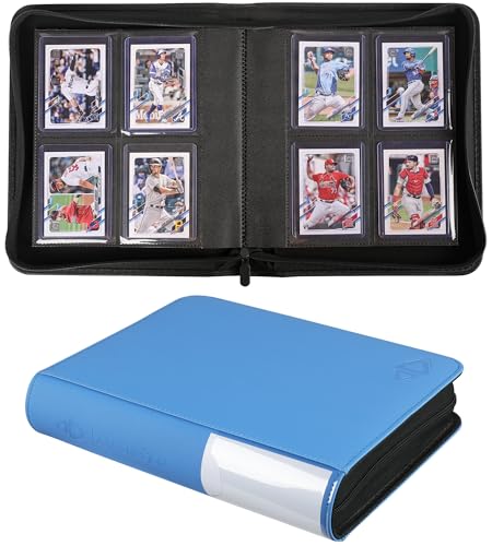 Top Loader Binder, Holds 128 Cards, 4 Pocket Zipper Binder for 3" x 4" Top Loader, Ringless Side-Loading Pages, Collectible Sports & Hard Sleeve Card Album (Sky Blue) - color: Sky Blue