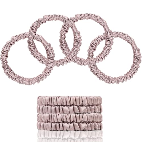 100% Mulberry Silk Hair Ties 4PCS, Silk Scrunchies for Women - color: 4Pcs(Lotus Pink*4)
