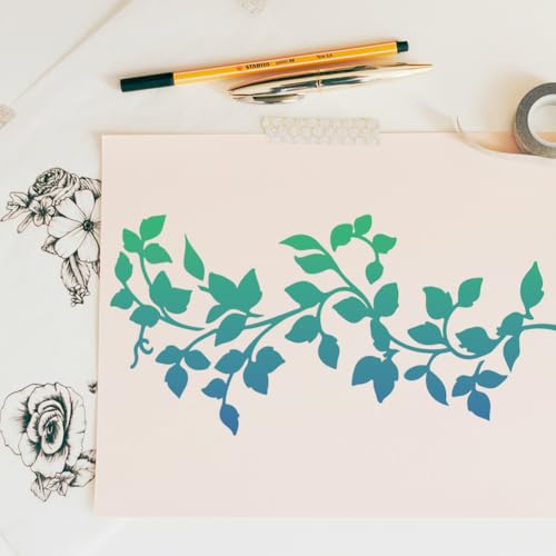 6Pcs Vine Leaves Wall Stencil Templates 11.7 x 8.3 Inch Reusable Plastic Plant Art Stencils for Painting on Wood Wall Floor Tile Fabric Glass Furniture, Flower DIY Home Decor Or Craft Stencil - style: Vine B