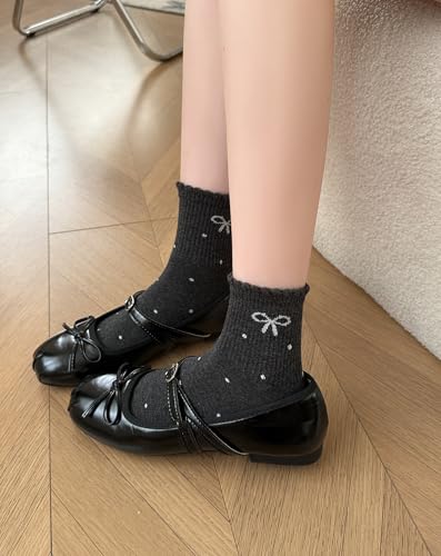 5 Pairs Ruffle Polka Dot Bow Ankle Socks for Women Grils Cute Frilly Lettuce Edge Coquette Cotton Socks Trendy Girly Aesthetic Casual Crew Sock