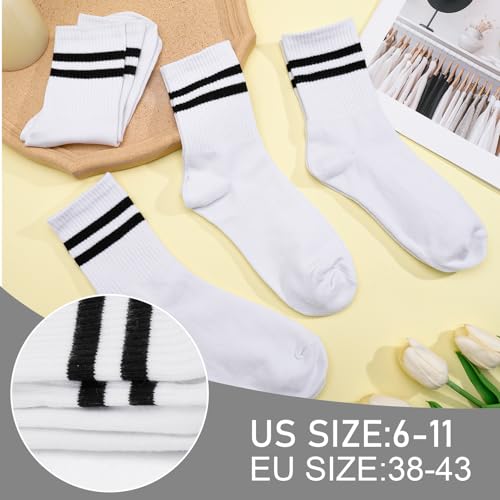 Womens White Crew Socks 6 Pair Striped Trim Casual Crew Socks - color: White