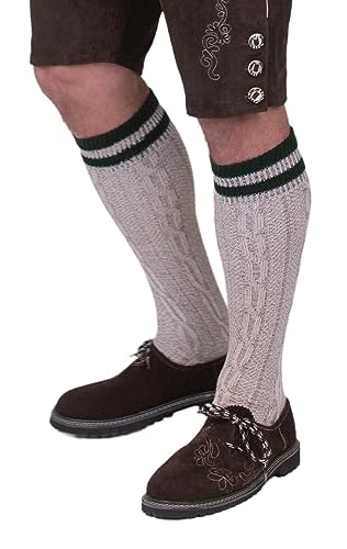 Dirndl Trachten Haus Men's Knee-High Lederhosen Socks, Cream/Green - size: Large